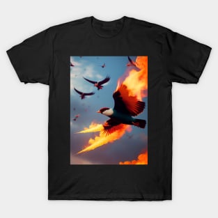 The Burning Bird Flying In Sky. T-Shirt